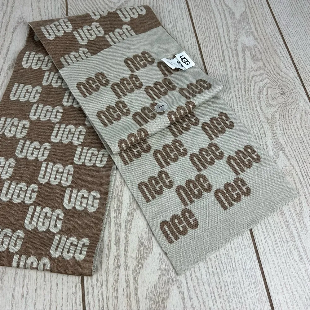 UGG Women's Checked Graphic Logo Scarf OS Chestnut Multi $88 - Image 2