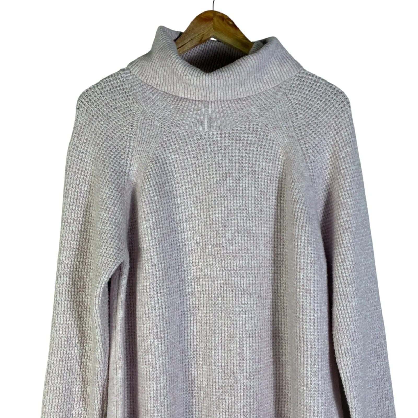 LOFT Pink Waffle Knit Cowl Neck Long Sleeve Tunic Sweater Size L - Image 2