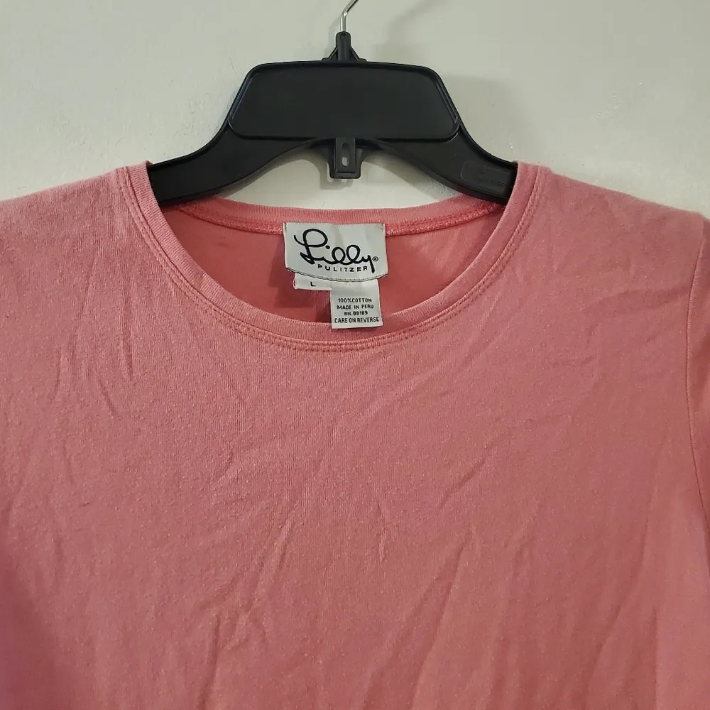 🔥SALE🔥 Lilly Pulitzer Pink All Cotton Short Sleeve Shirt L - Image 3