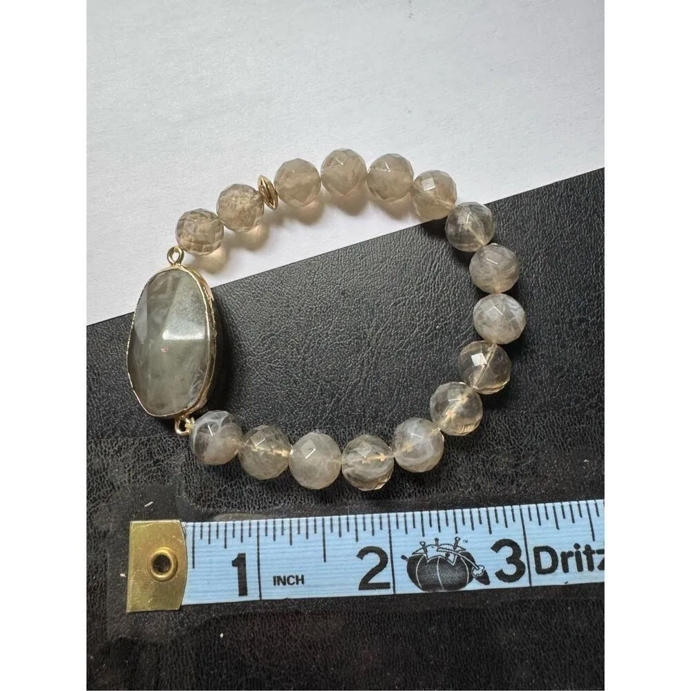 Women's Smokey Quarts Crystal Stone Beaded Stretchy Slip On Statement Bracelet Gray - Image 4