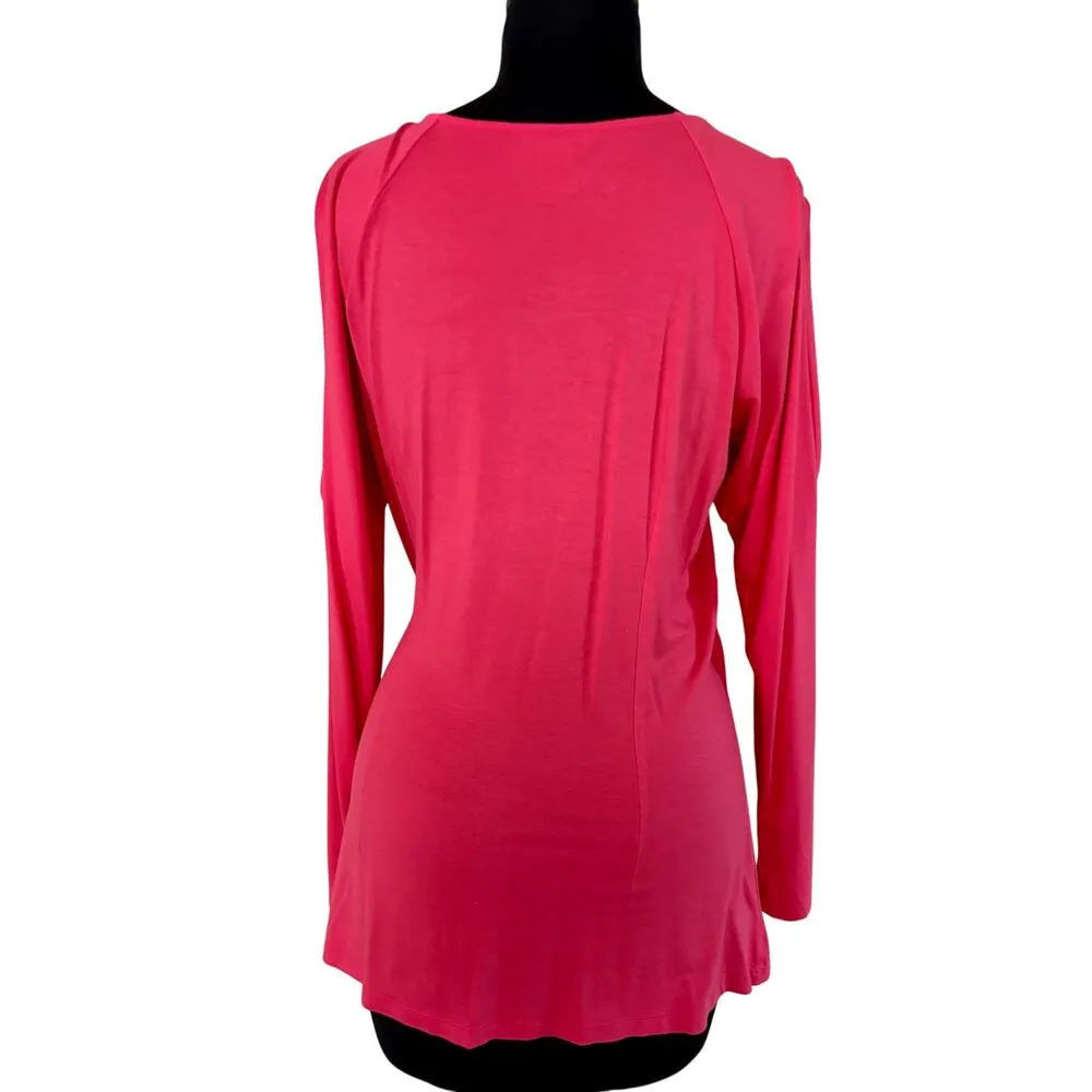 Cache Orange Faux Wrap Cold Shoulder Belted DeepV Neck Stretch Asymmetrical Top - Image 5