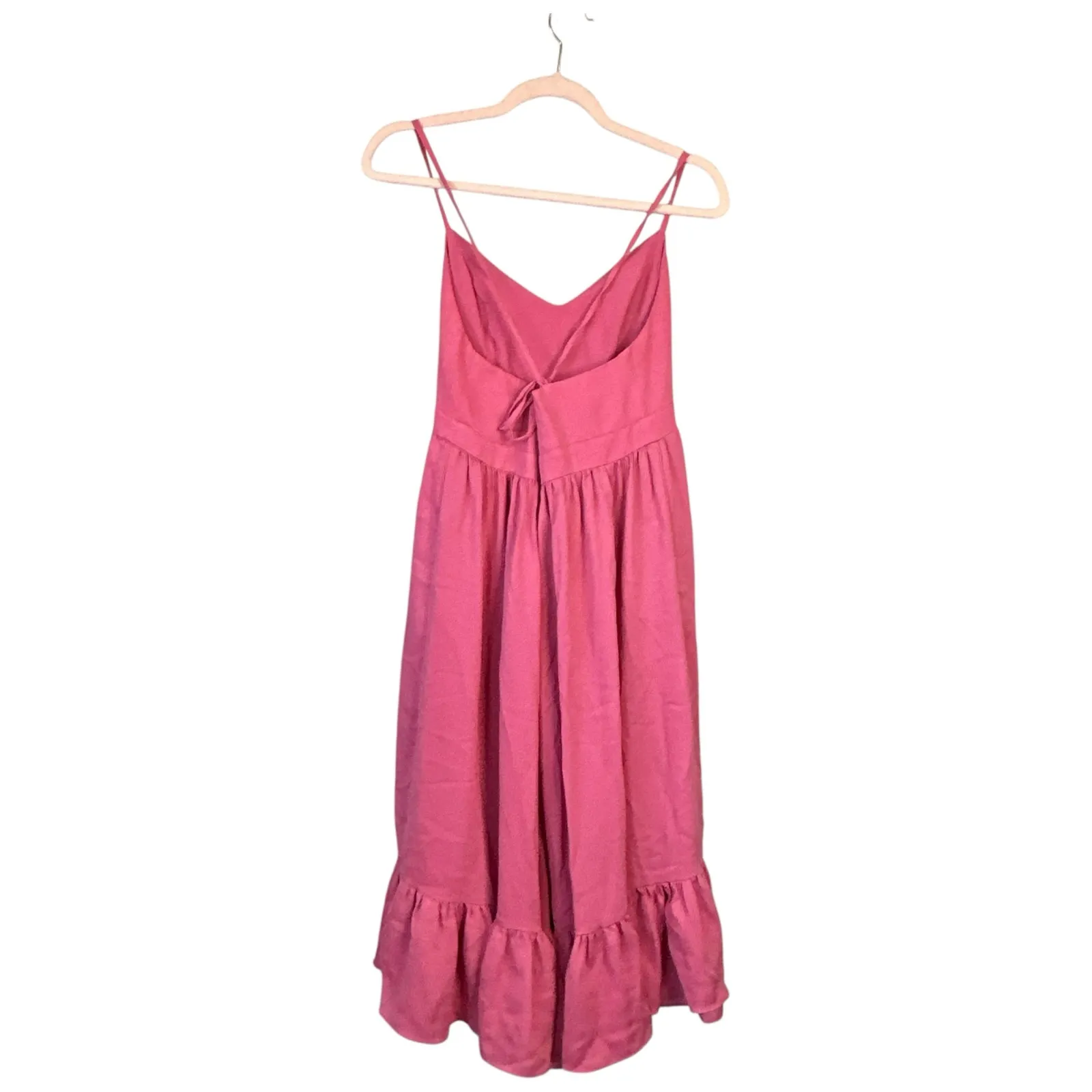 J CREW Drapery Spaghetti-Strap Dress Size 4 Bright Pink G2885 Ruffle Feminine - Image 4