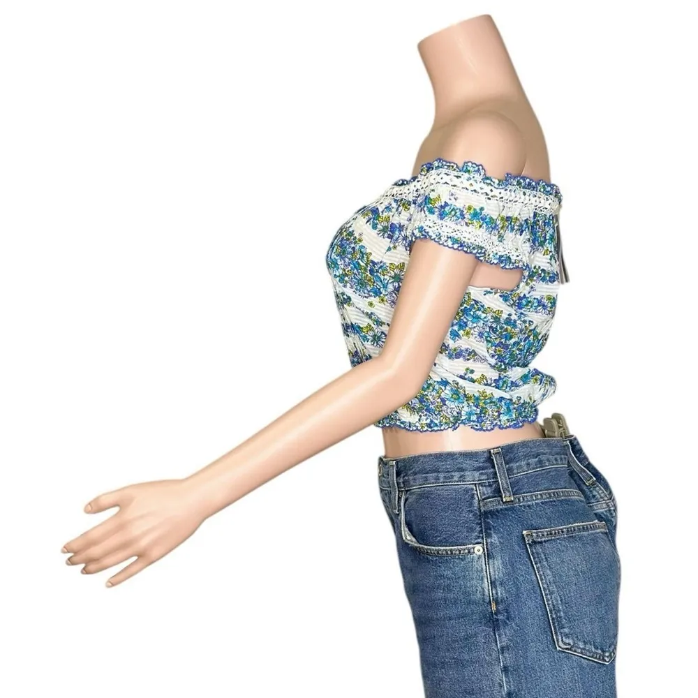 POUPETTE ST BARTH Alba Top, Blue Waves Flowers, Small - Image 6