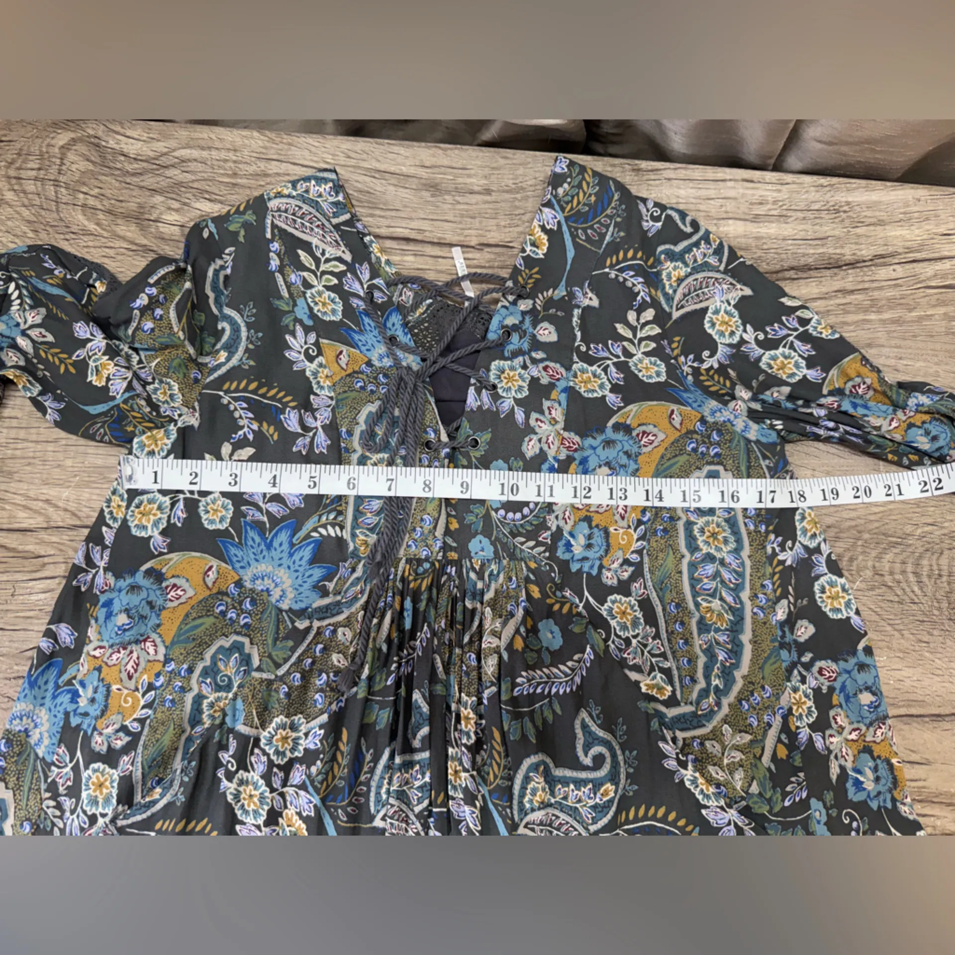 Free People Rain‎ or Shine Mini Dress Tunic Bohemian Floral Paisley Print 70s XS - Image 5