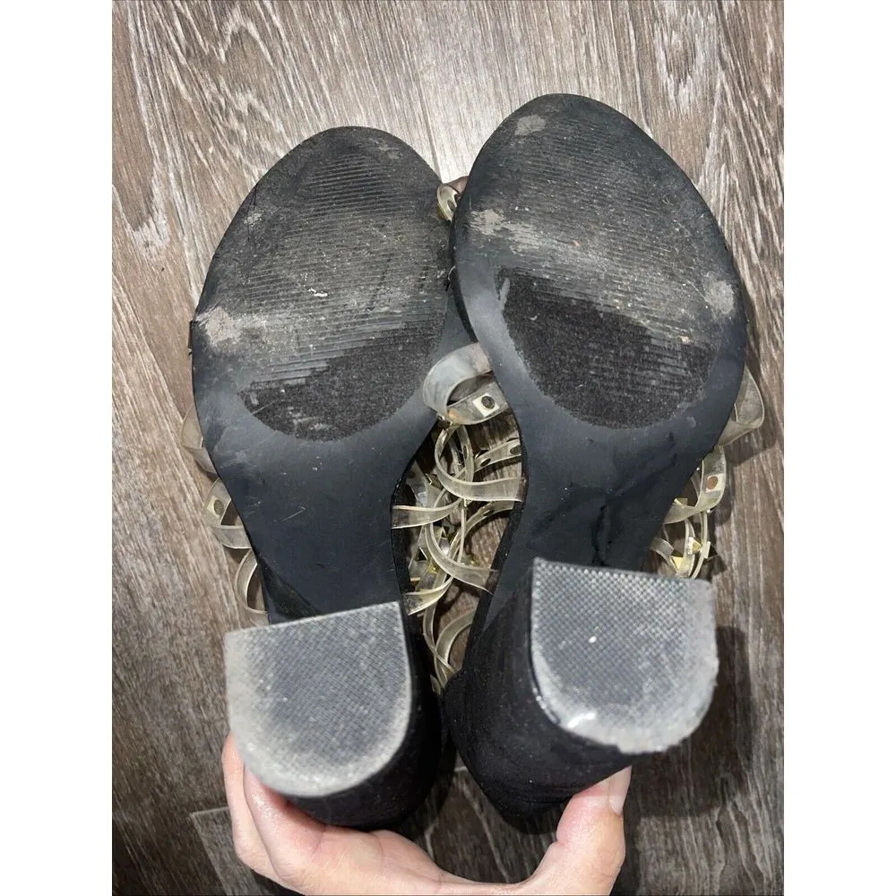 Liliana Crush Size‎ 8 Black Suede Gold Strappy Chunky Heel  , S-101 - Image 6