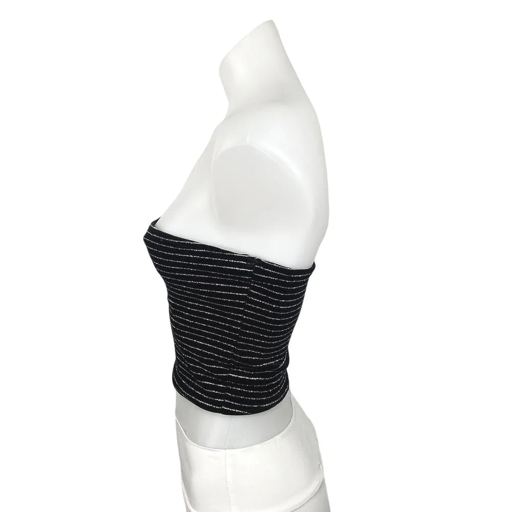 Bershka Velvet Velour Black Glitter Striped Sleeveless Bandeau Tube Top Size S - Image 2