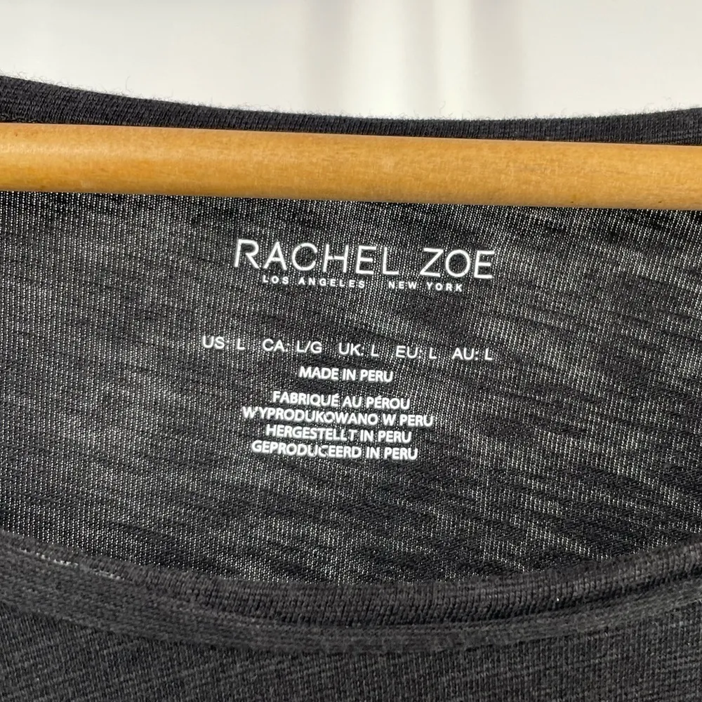 Rachel Zoe‎ Long Sleeve Scoop Neck Side Slit Top in Black Size Large - Image 2
