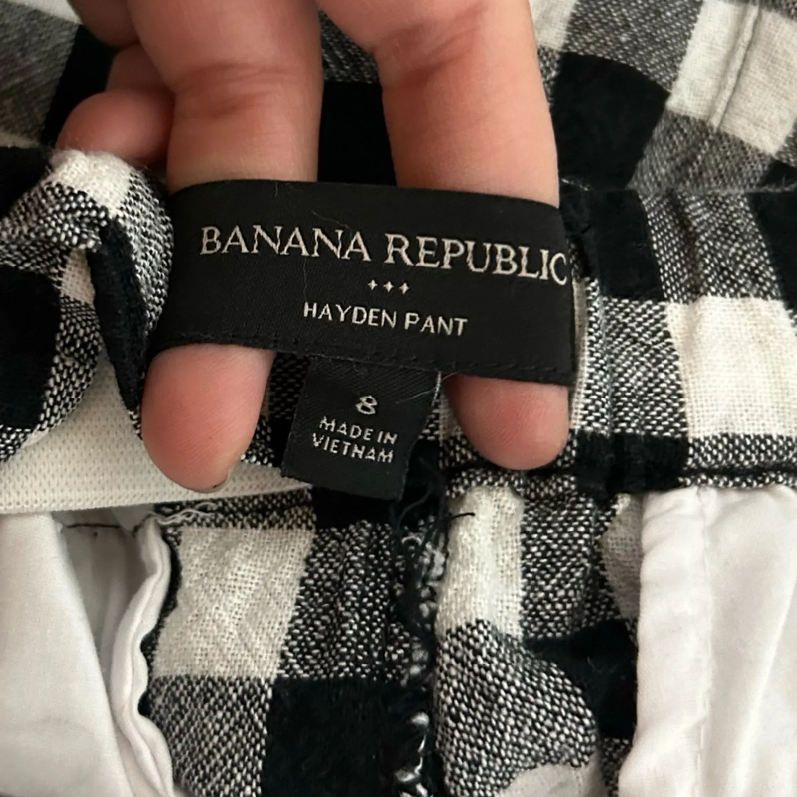 Banana Republic Factory Hayden Pant Black & White Checkered Linen Blend Size 8 - Image 5