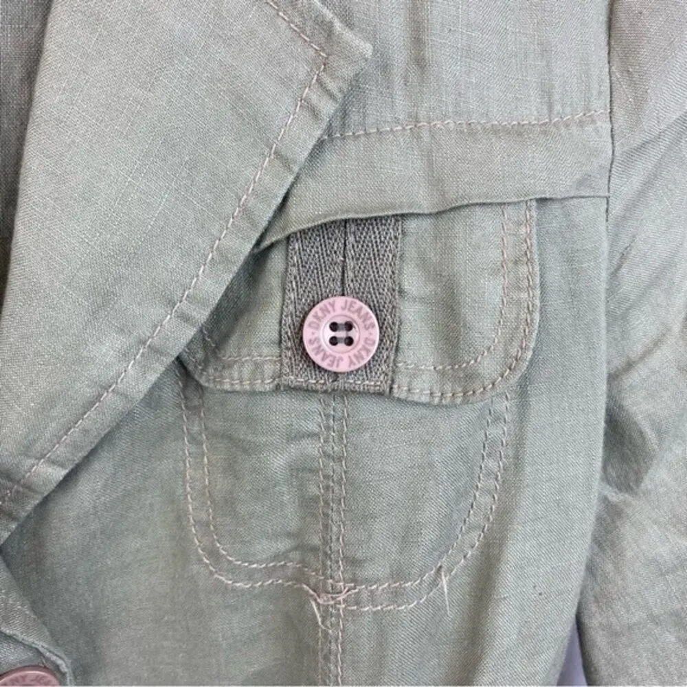 DKNY 100% Linen Tan Button Up Long Sleeve Safari Utility Jacket M - Image 4