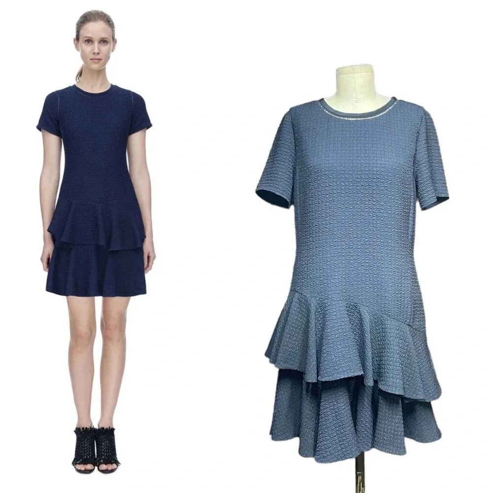 Rebecca Taylor Short Sleeve Pucker Jacquard Dress Navy‎ Blue Size 10 - Image 2