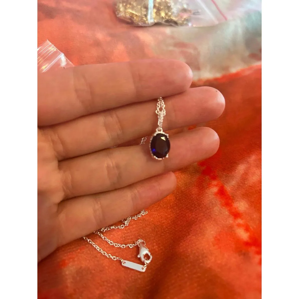 Necklace c15 19 inch dark blue silver plated - Image 3