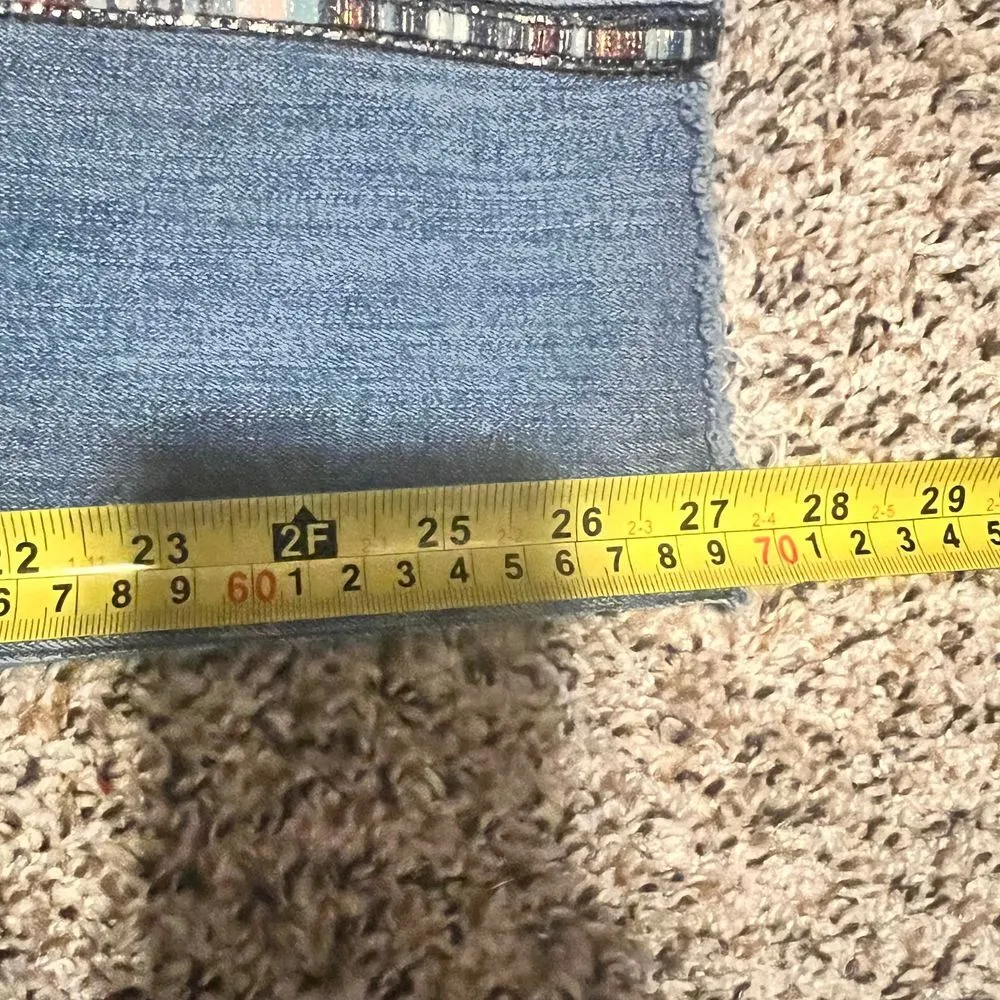 ZARA Distressed Skinny Jeans with Metallic Side Stripe Detail Medium Wash Size 8 - Image 8