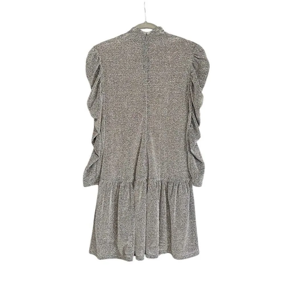 Rebecca Taylor Silver Mock Neck Mini Dress Ruched NWT Small - Image 3