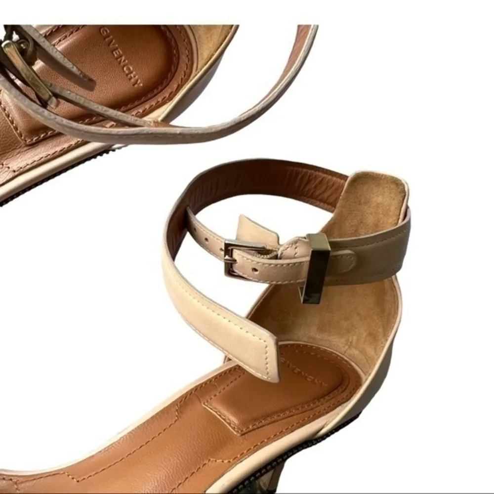 Givenchy Nadia Ankle Strap Kitten Heel Nude Leather Sandals Size 37 - Image 10