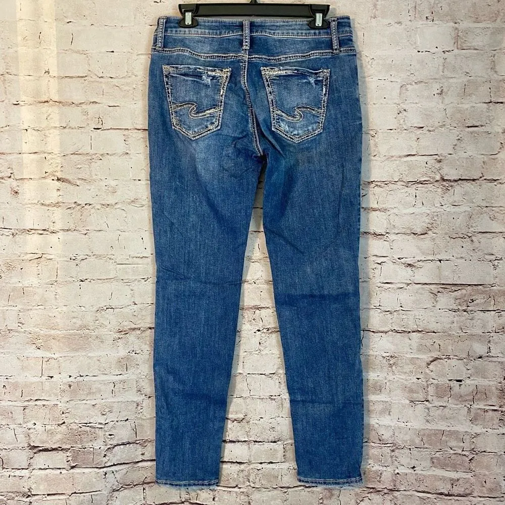 Silver Jeans Co. Women's Blue Medium Wash Light Distress Skinny Jeans Size 29 - Image 7