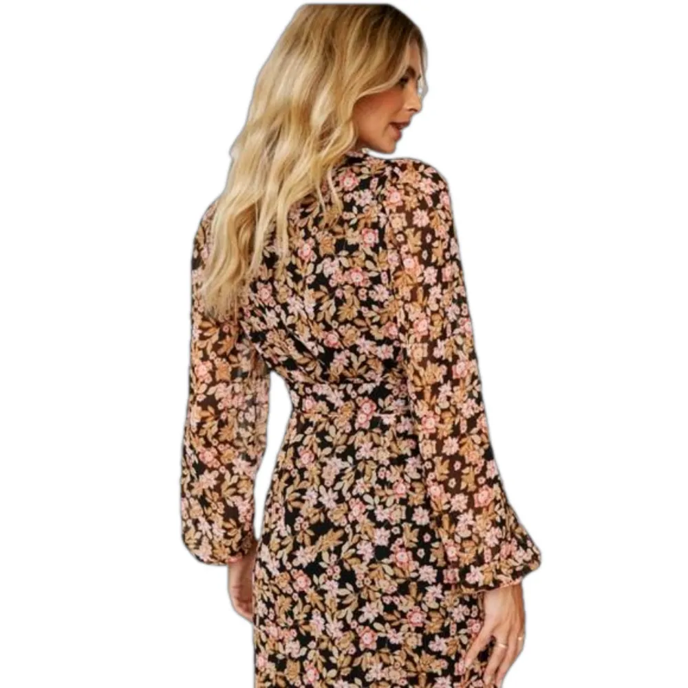 Nasty Gal floral print button down tea mini dress size 6 long sleeve fall - Image 2