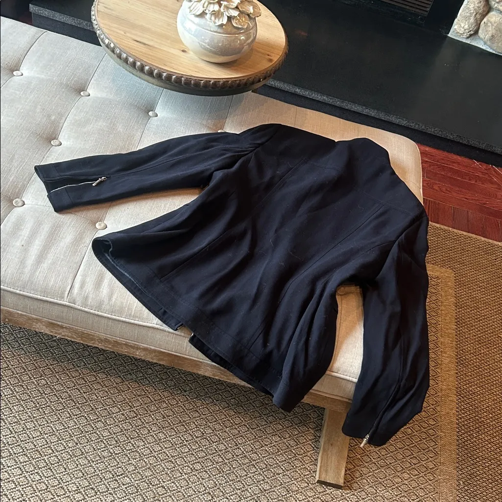 Escada Bergdorf Goodman Navy 100% New Wool Zip Up Jacket Blue Size 42 - Image 13