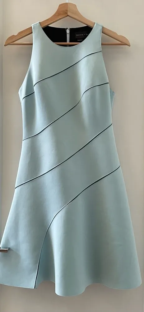 Sachin + Babi Baby Blue Diagonal Trim Y2K Mini A-Line Sleeveless Dress Size 2 - Image 1