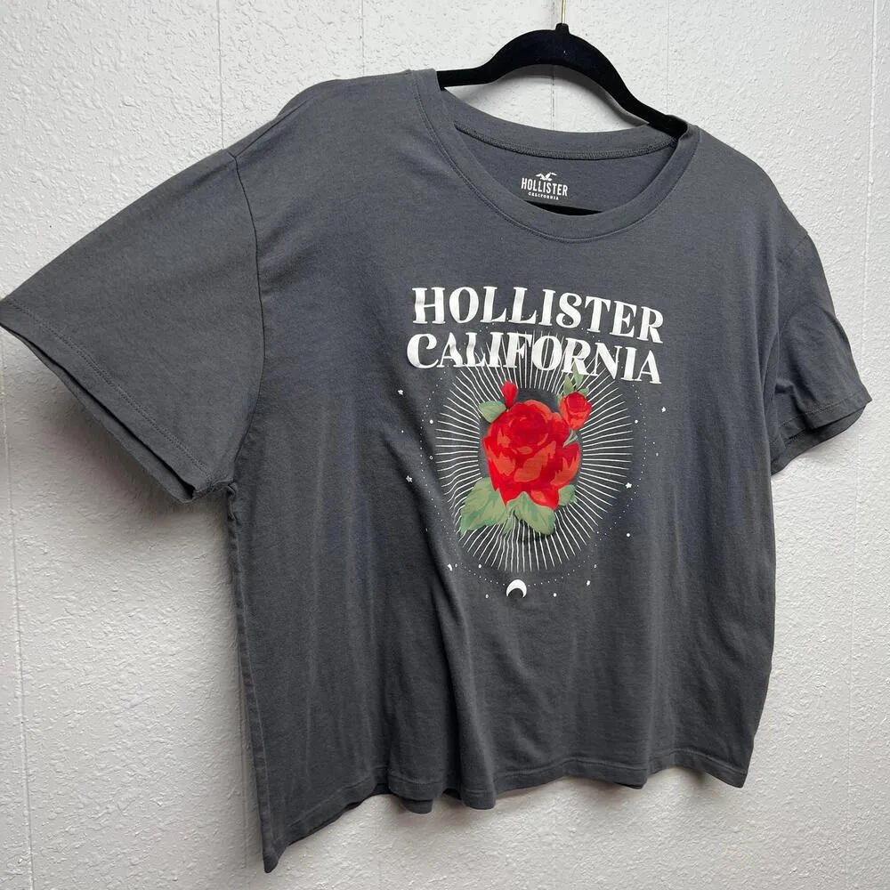 Hollister Flower Print Cropped Chic Lightweight Boxy Art Bohemian Top Sz Large - Image 6