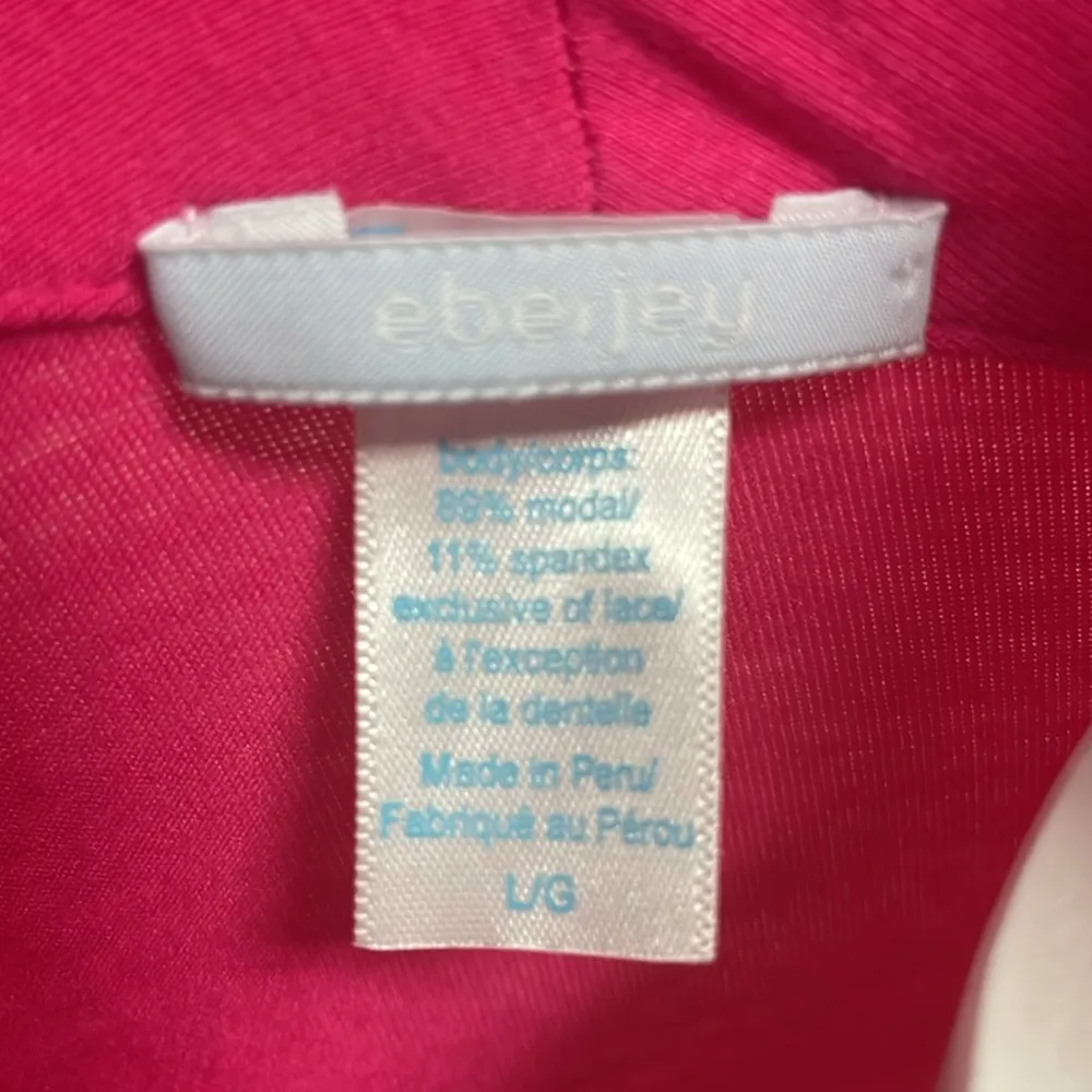 Eberjey pink wrap robe with lace hem large - Image 7