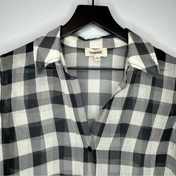 L’agence Argo Black and White Gingham‎ Blouse Size S - Image 7
