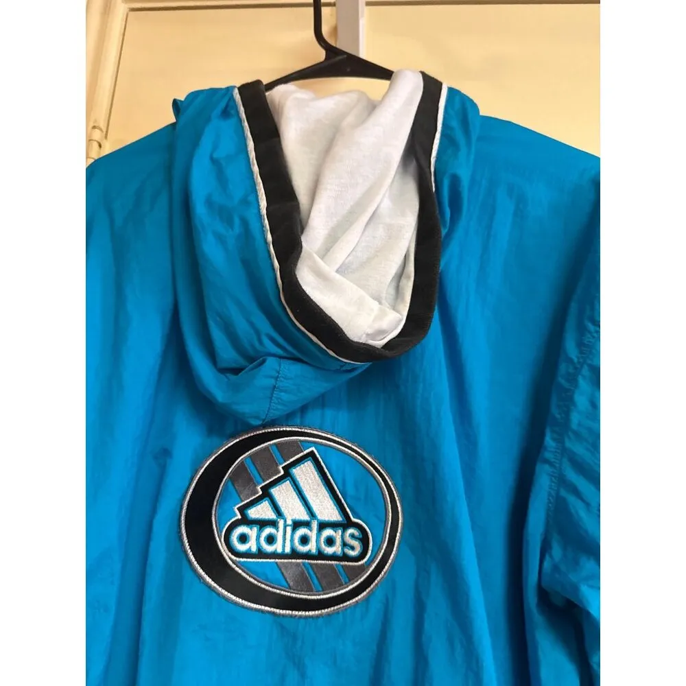 VINTAGE Adidas Blue Hooded Windbreaker Jacket With Embroidered Logo Men’s Large - Image 3