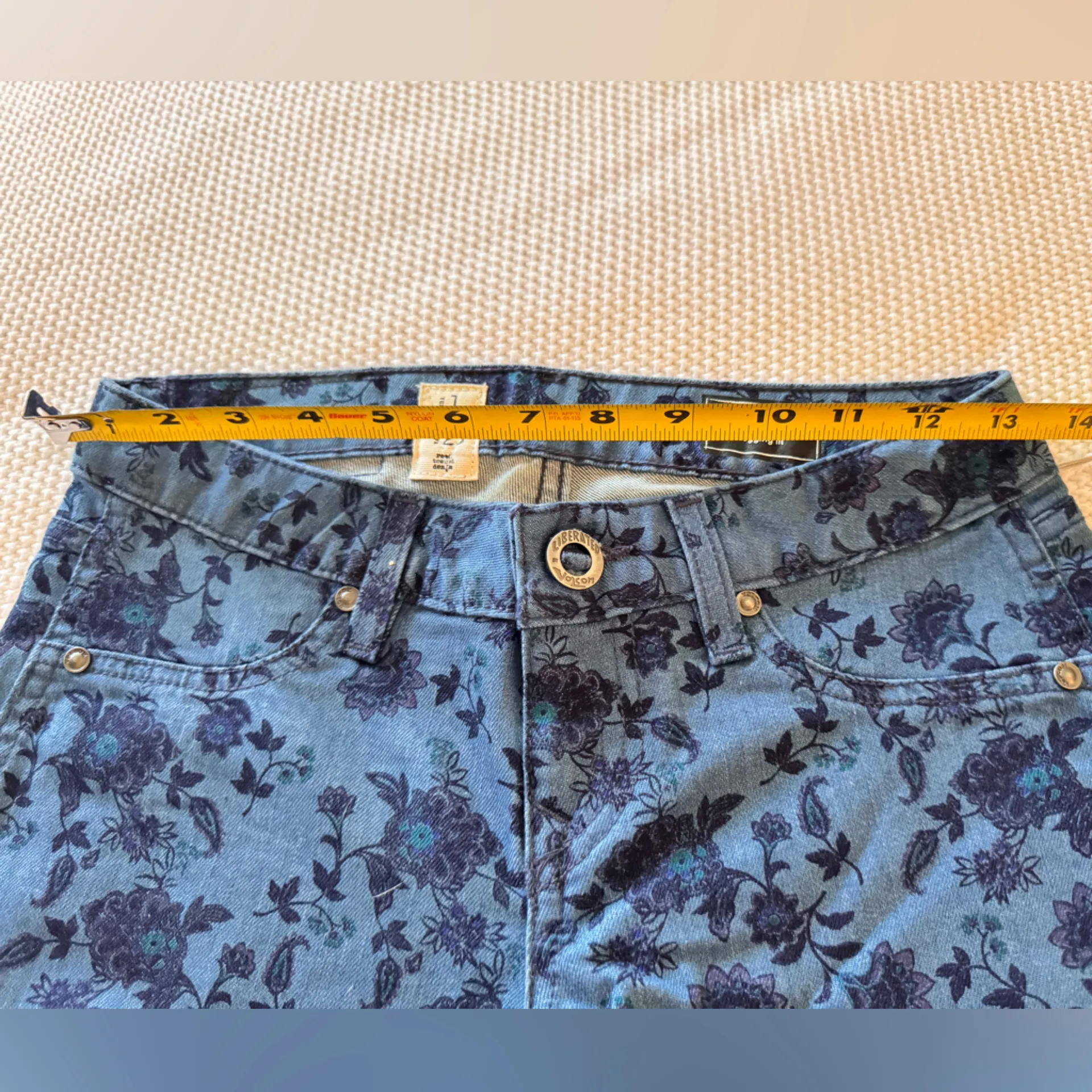 VOLCOM Railed Stretch Blue Floral Denim Legging Jeggings Skinny Jeans - Image 12