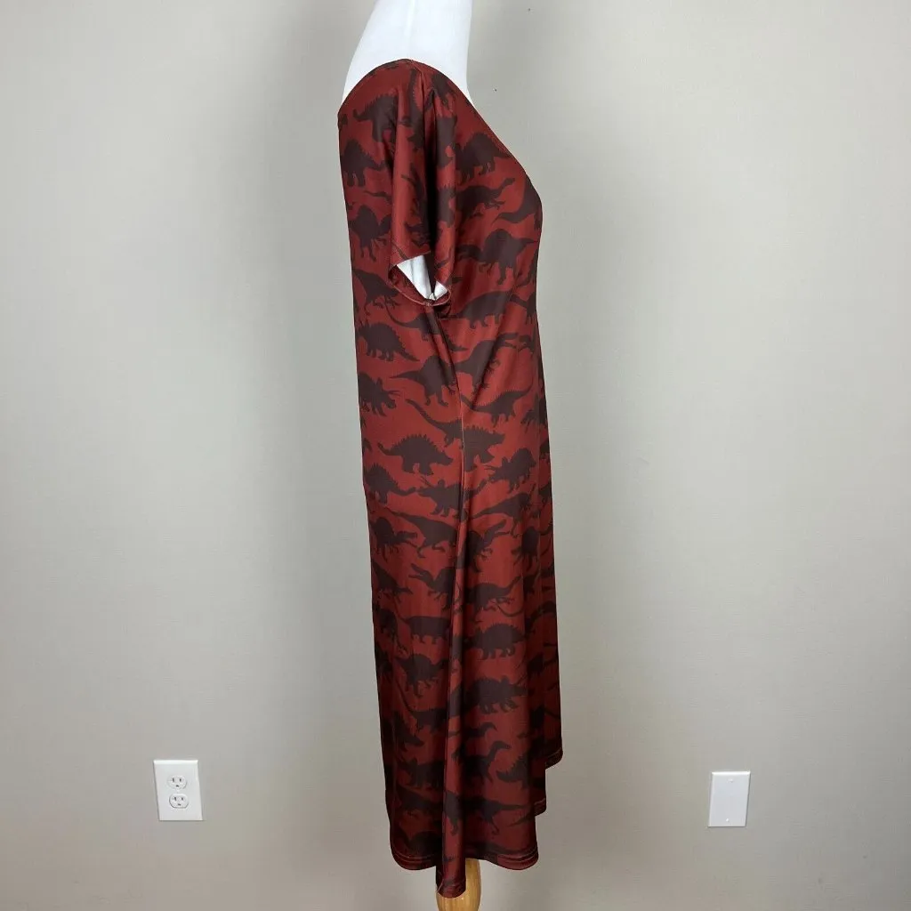COWCOW Dress‎ XL Brown Dinosaur Fit Flare Novelty Short Sleeve A - Image 6