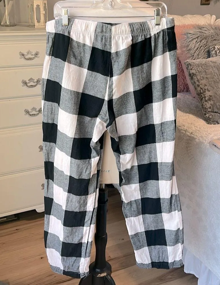 Buffalo Check Black White Flannel Pajama Pants Drawstring - Image 4