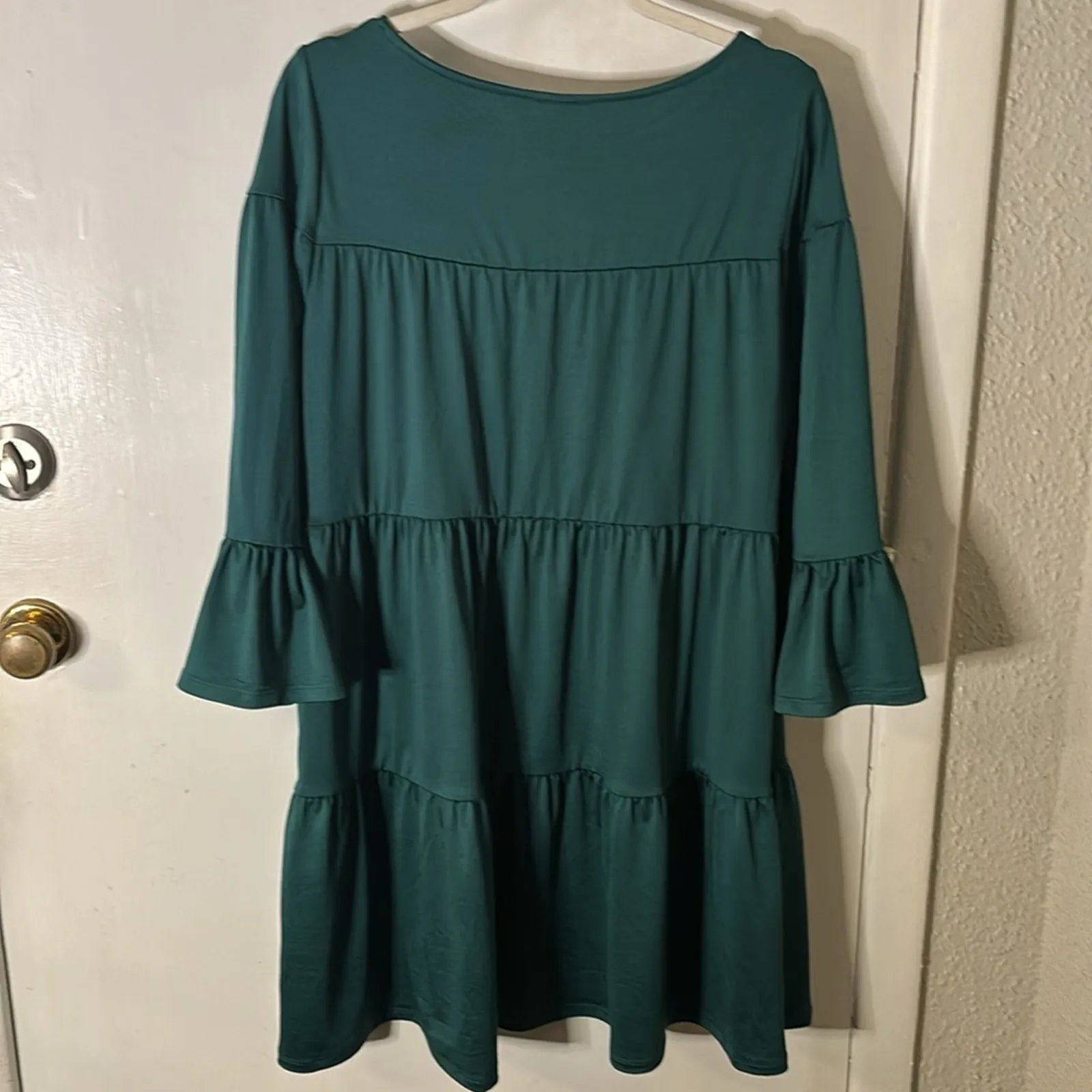 Agnes & Dora Holiday Babydoll Dress Emerald XS Flounce Sleeves Boho Festival - Image 8