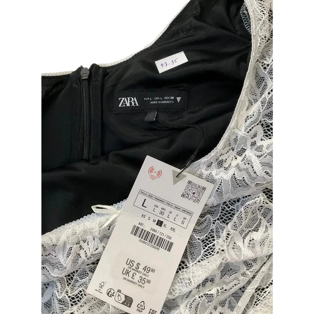 Zara White, Black Lace Bodycon Mini Dress Women Size Large NWT | 57-35 - Image 3