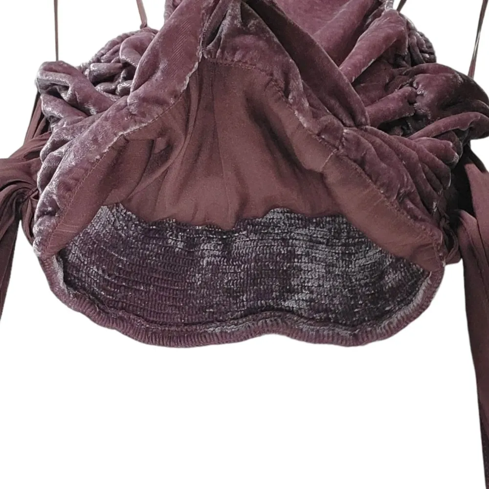 Free People Real Love Velvet Ruched Halter Belted Tie Top in Mauve - Image 7
