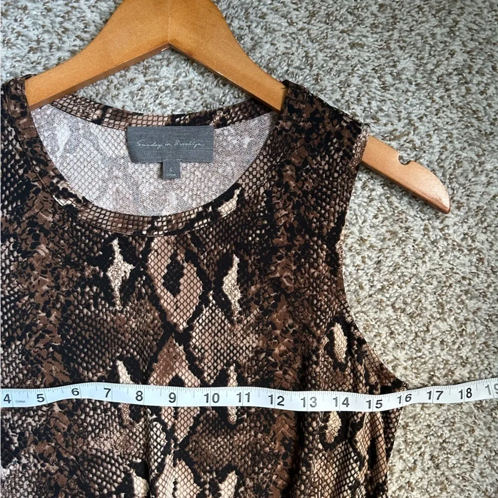 Sunday in Brooklyn Brown Tan SnakeSkin Sleeveless Mini Dress Cinched Waist Small - Image 6
