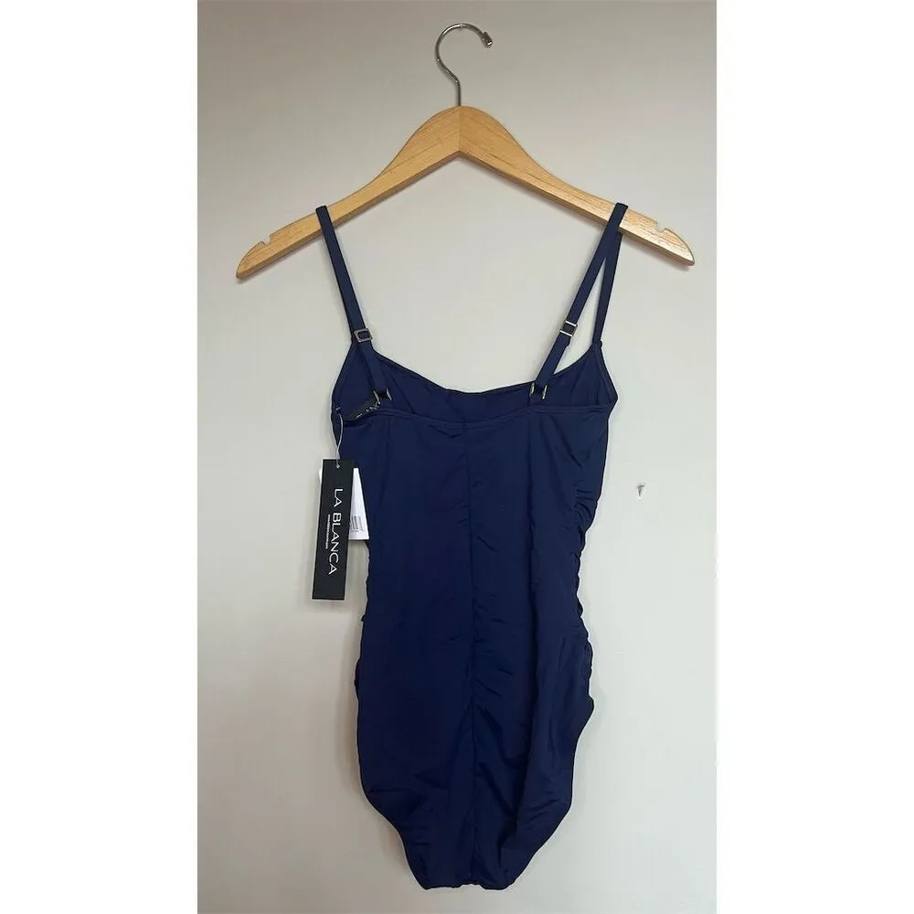 NWT La Blanca Women's Island Goddess Lingerie One Piece Swimsuit Size 2 Indigo - Image 4