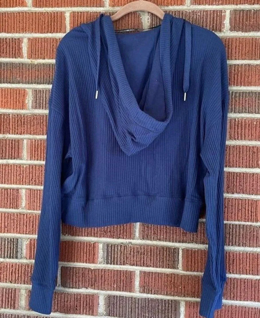 Tommy Hilfiger NWT! Sz M  Sport Navy Blue Surplice Hooded Top Crop Hoodie - Image 4