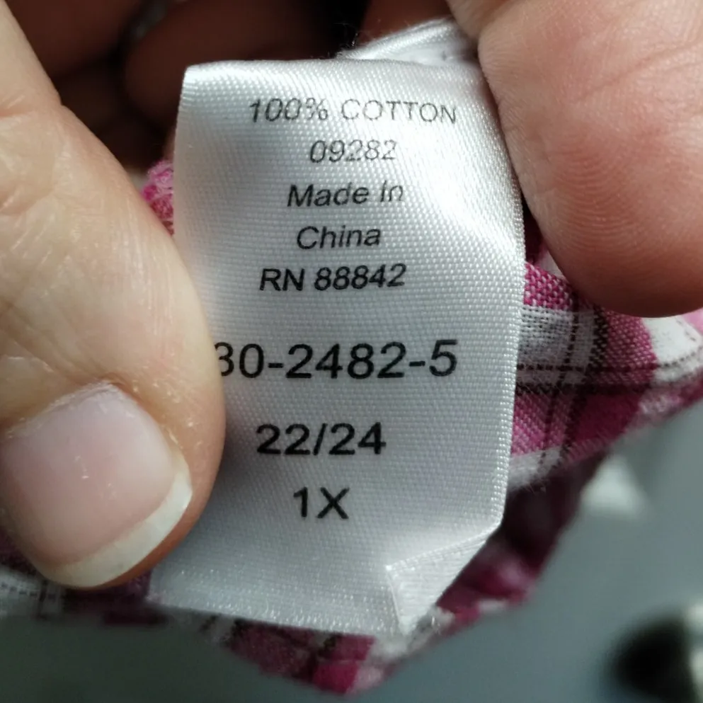 Woman Within Plus Size 1X Pink White Check 22/24 Button Up V-Neck Seersucker Top - Image 6