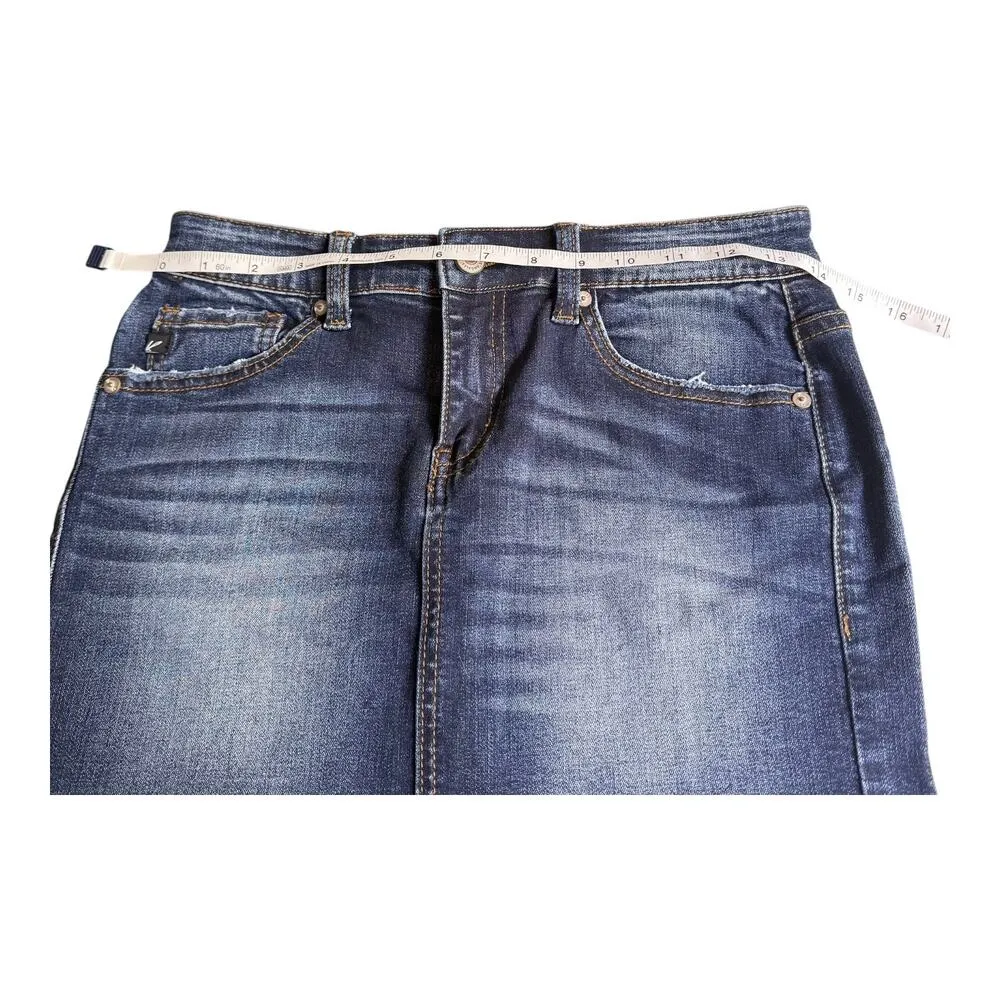 VTG Kancan Womens Blue Stretch Raw Hem Denim Jean SKIRT Juniors Size 1 Excellent - Image 8