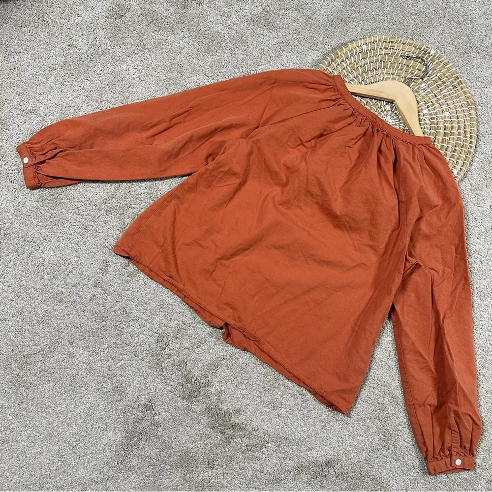 Faherty Women’s Button Front Top Longsleeve Cotton Casual in Orange Size M - Image 8