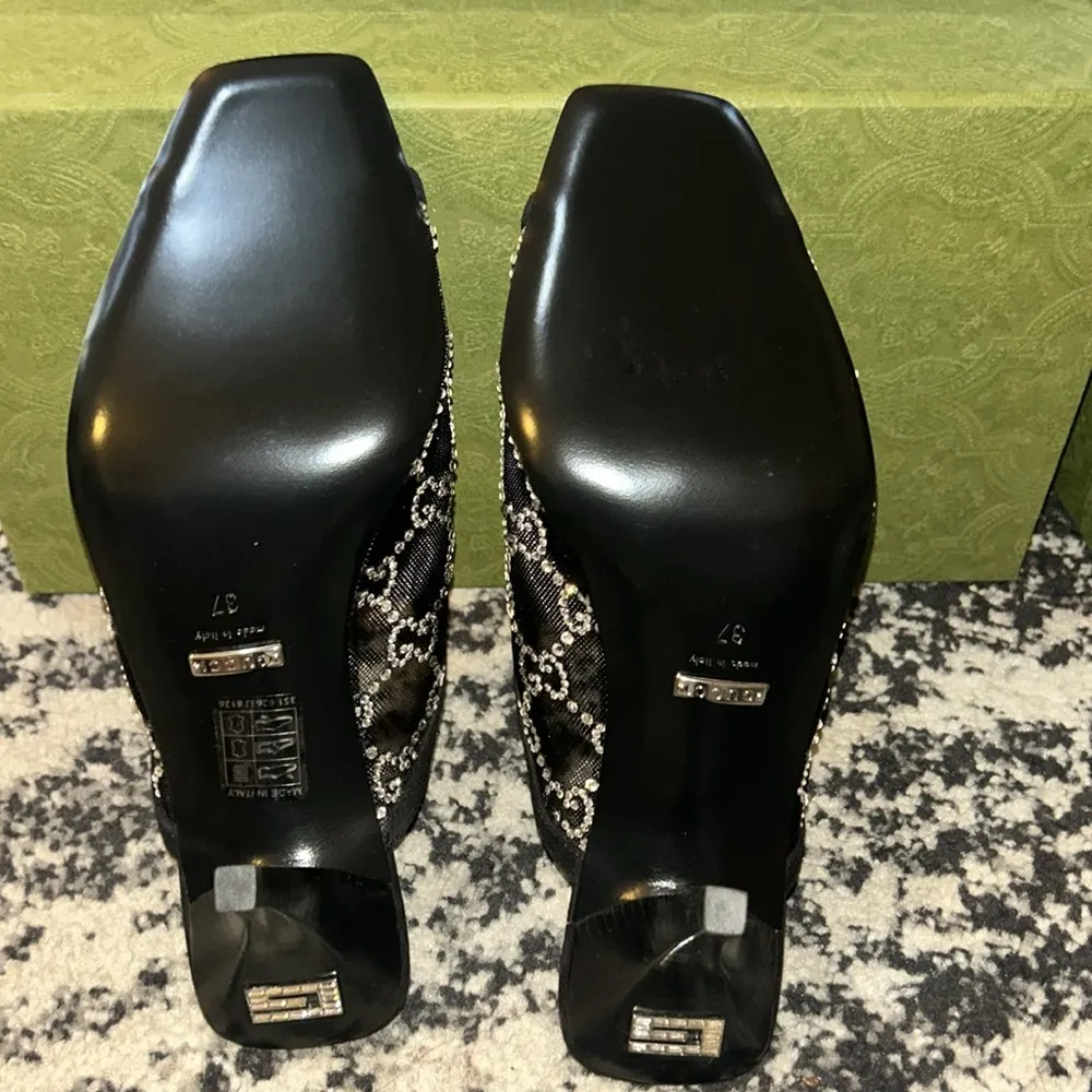 GUCCI Tela Retino Kid Scamosciato Crystal GG Monogram Square G 95mm Slide Sandal - Image 5