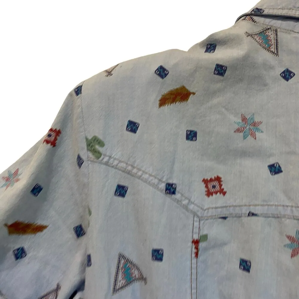 80s Plain Jane by Sweet Baby Jane Western Feather Print Romper Skort Size 13/14 Blue Size M - Image 4