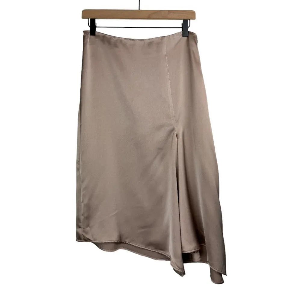 NWT Zara Satin Effect Asymmetrical A-line Midi Skirt Sz Small Champagne Tan - Image 3