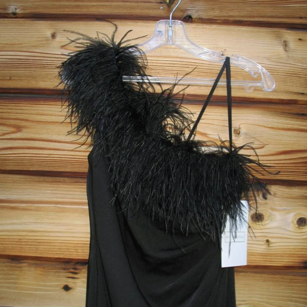 MAC DUGGAL  68456 Black One Shoulder Feather Trim Gown Dress - Image 8