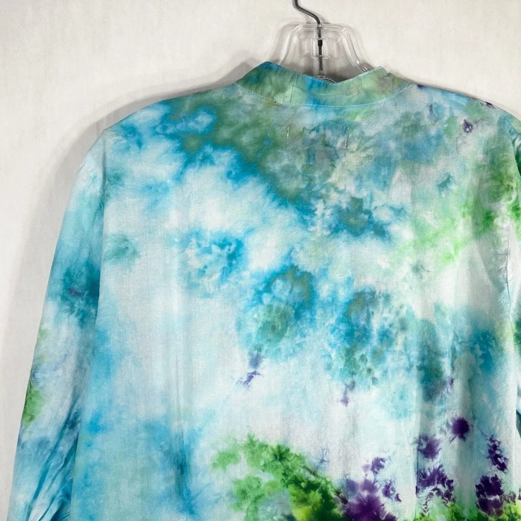 Canyon River Blues XL Blouse Ruffle Ripples Tie Dye Handmade Blue Green 511 - Image 7