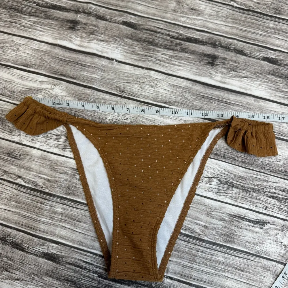 Unbranded Women's Cheeky Ruffle Bikini Bottoms Cognac Brown L LG Large Textured - Image 7