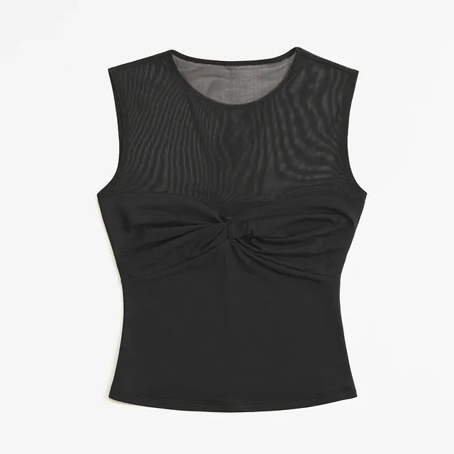 Abercrombie Black Mesh Sheer Panel Sleeveless Top – Size Large - Image 3