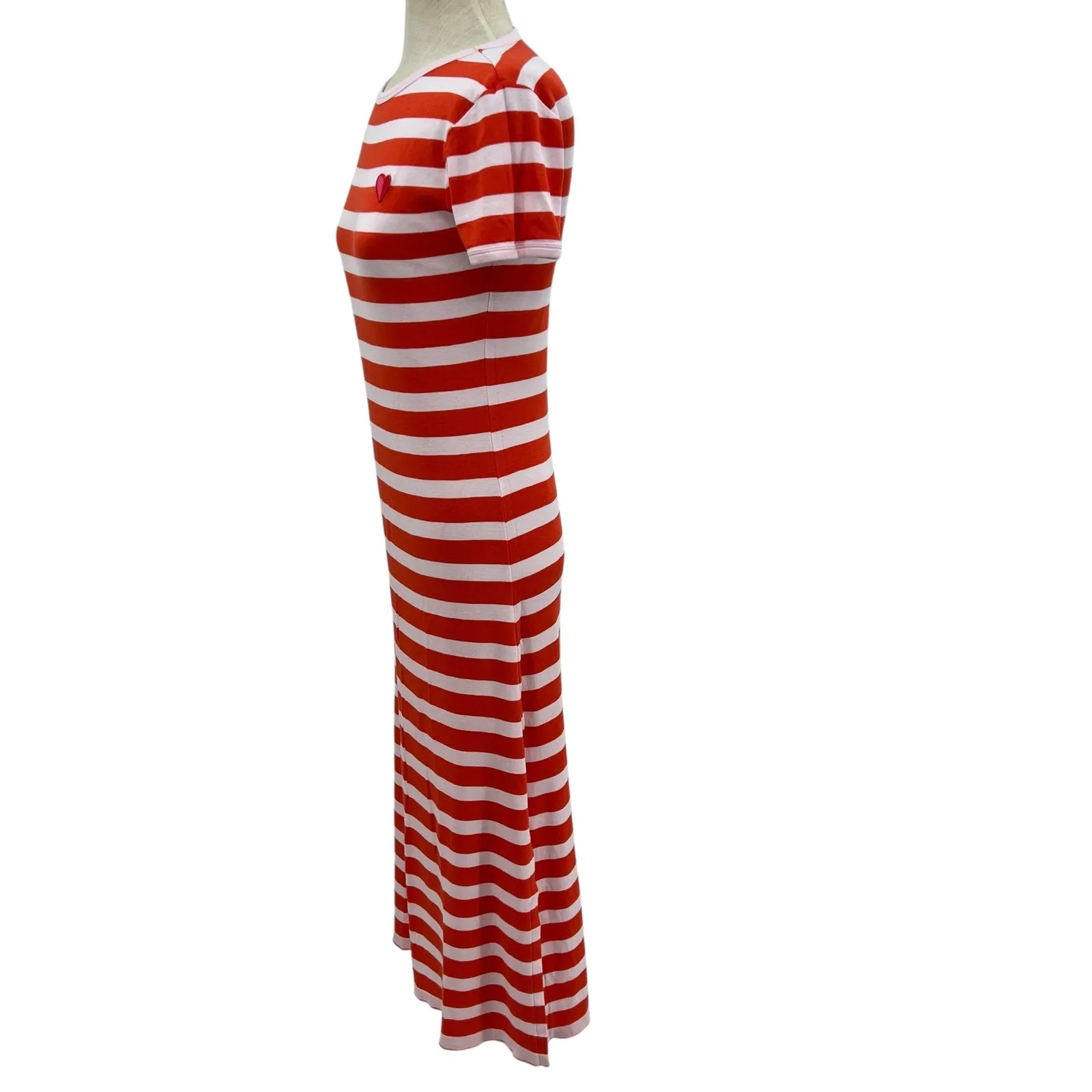 Tory Burch Sport Striped T-Shirt Dress Midi Heart Embroidery Red Size Medium - Image 6