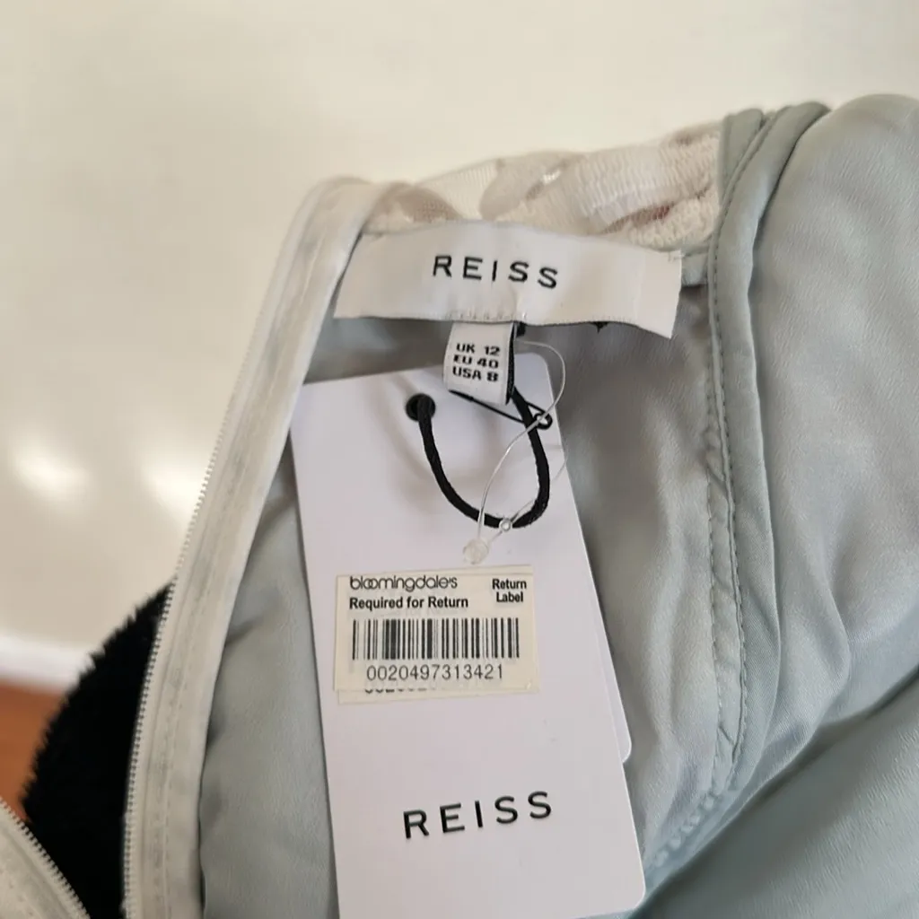 NWT Reiss Midi dress Hexa Textured fit of white pistachio‎ size 8 - Image 6