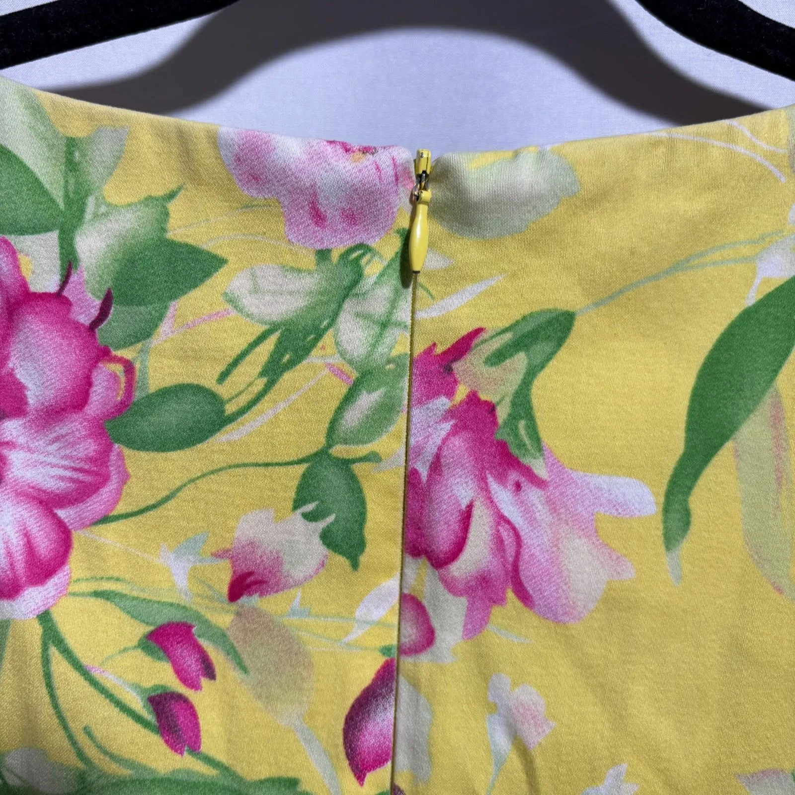 VTG Yellow AOP Pink Flowers Tea Length Tank Dress Coquette Southern Cottage‎ 12P - Image 6