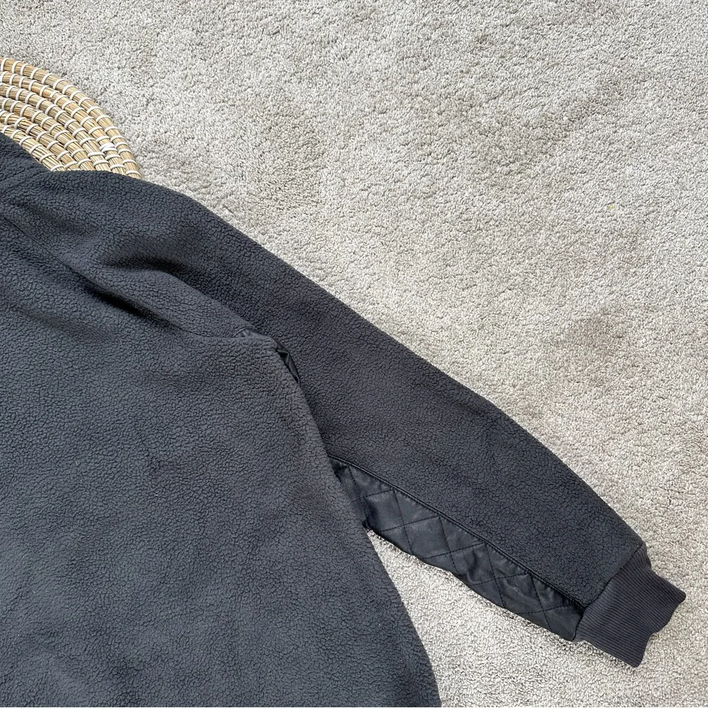 Abercrombie & Fitch Asymmetrical Snap-Up Fleece Faux Leather Pullover in Black L - Image 9