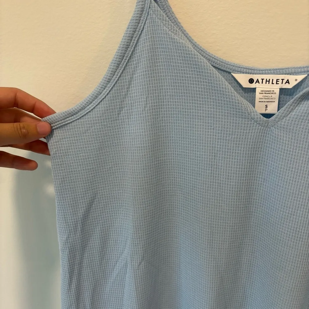 Athleta Wind Down Sleep Cami Blue Waffle Knit Tank Top Lounge Pajamas V Neck - Image 4